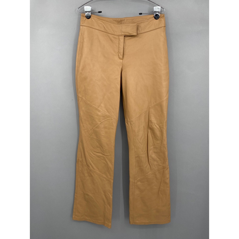 Y2K Wilsons Leather Pelle Studio Pants Women 8 Tan Straight Leg Biker Moto Camel